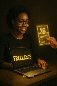 female freelancer at Zinn Hub receiving a bank wire payment