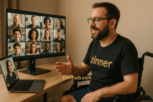 Freelancer On An Online Zoom Call In A Wheelchair
