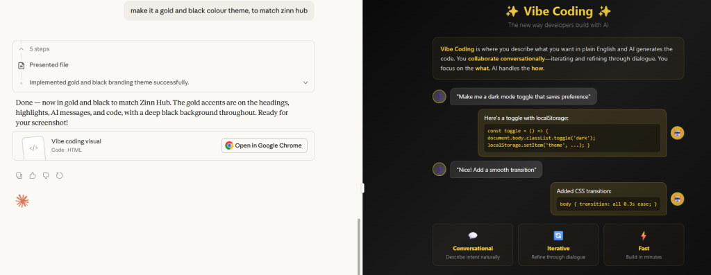 Zinn Hub Visual Vibe Coding Example