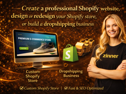 Create a professional Shopify website, design or redesign your Shopify store, or build a dropshipping business from zinn digital