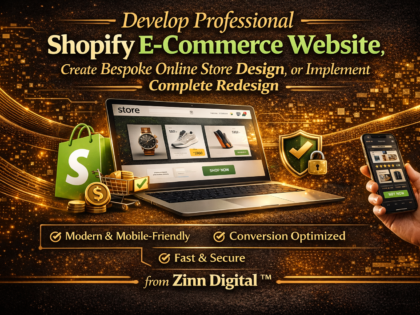 Develop professional Shopify e-commerce website, create bespoke online store design, or implement complete redesign zinn hub