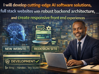 I will develop cutting-edge AI software solutions, full stack websites with robust backend architecture, and create responsive front end experiences