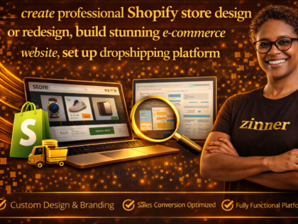create professional Shopify store design or redesign, build stunning e-commerce website, set up dropshipping platform by zinn digital