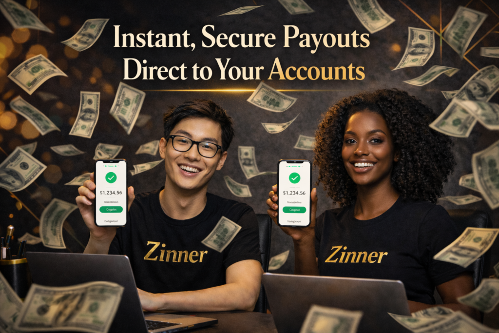 3) Instant, Secure Payouts Direct To Zinn Hub Zinners Accounts