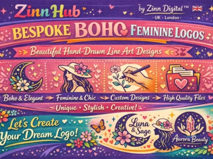 Design bespoke boho feminine hand-drawn logo with line art style