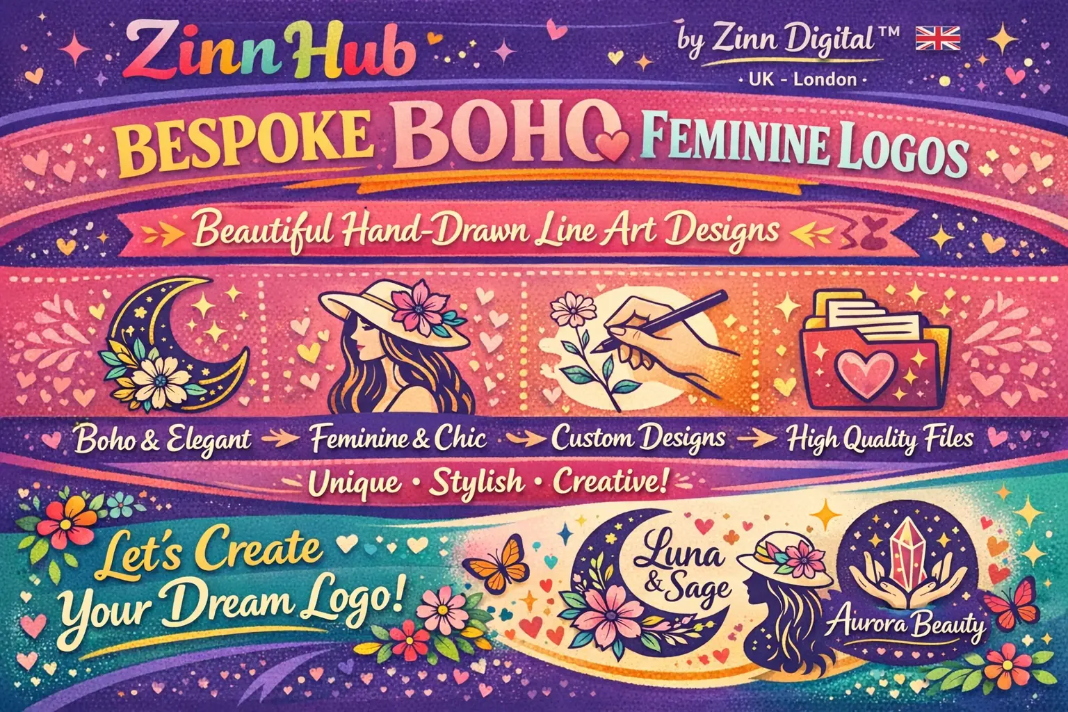 Design Bespoke Boho Feminine Hand-Drawn Logo With Line Art Style 1 Design Bespoke Boho Feminine Hand-Drawn Logo With Line Art Style