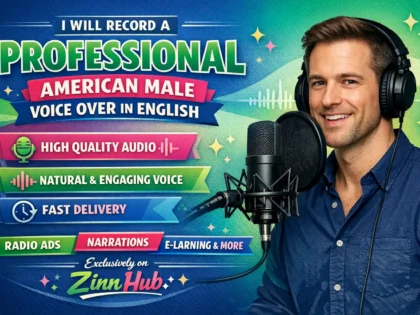 record a professional american male voice over in english