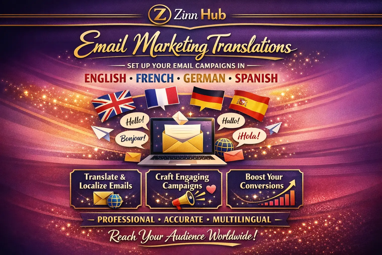 Set Up English, French, German, Spanish Email Marketing Translations 1 Set Up English