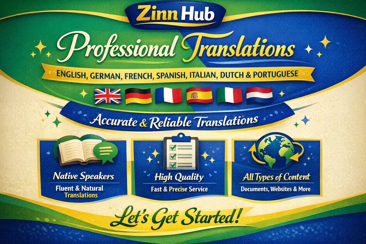 Provide English German French Spanish Italian Dutch And Portuguese Translations 1 Provide English German French Spanish Italian Dutch And Portuguese Translations