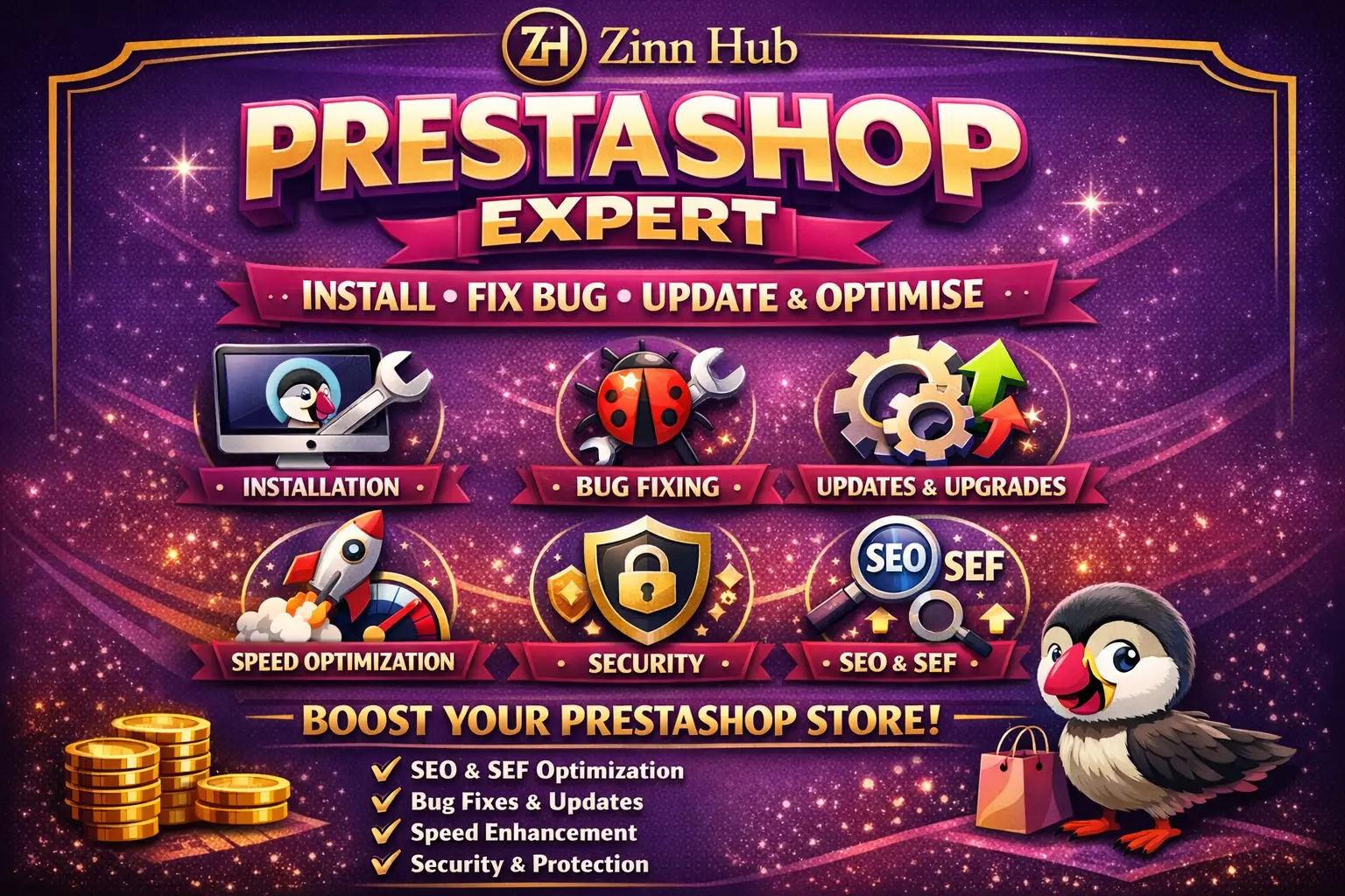 Install,Fix Bug,Update, Optimise,Secure,Seo, Sef, Prestashop 1 Install