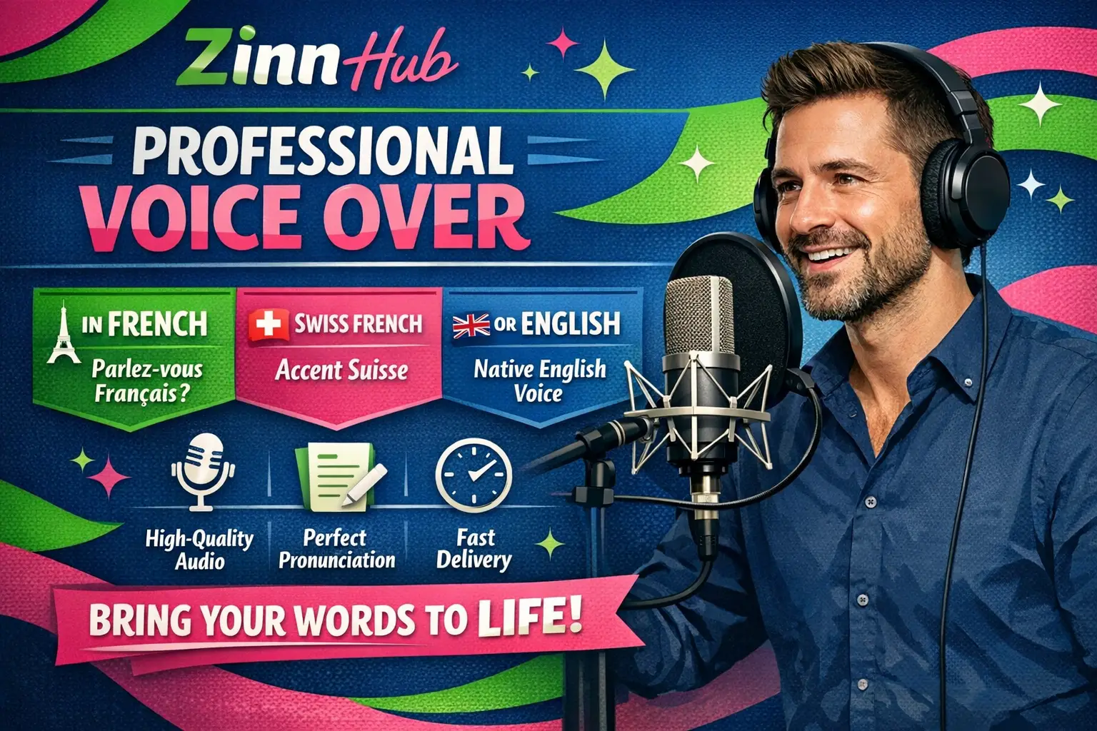 Record A Male Voice Over In French, Swiss French Or English 1 Record A Male Voice Over In French