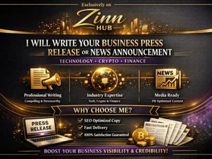 write your business press release or news announcement technology crypto finance