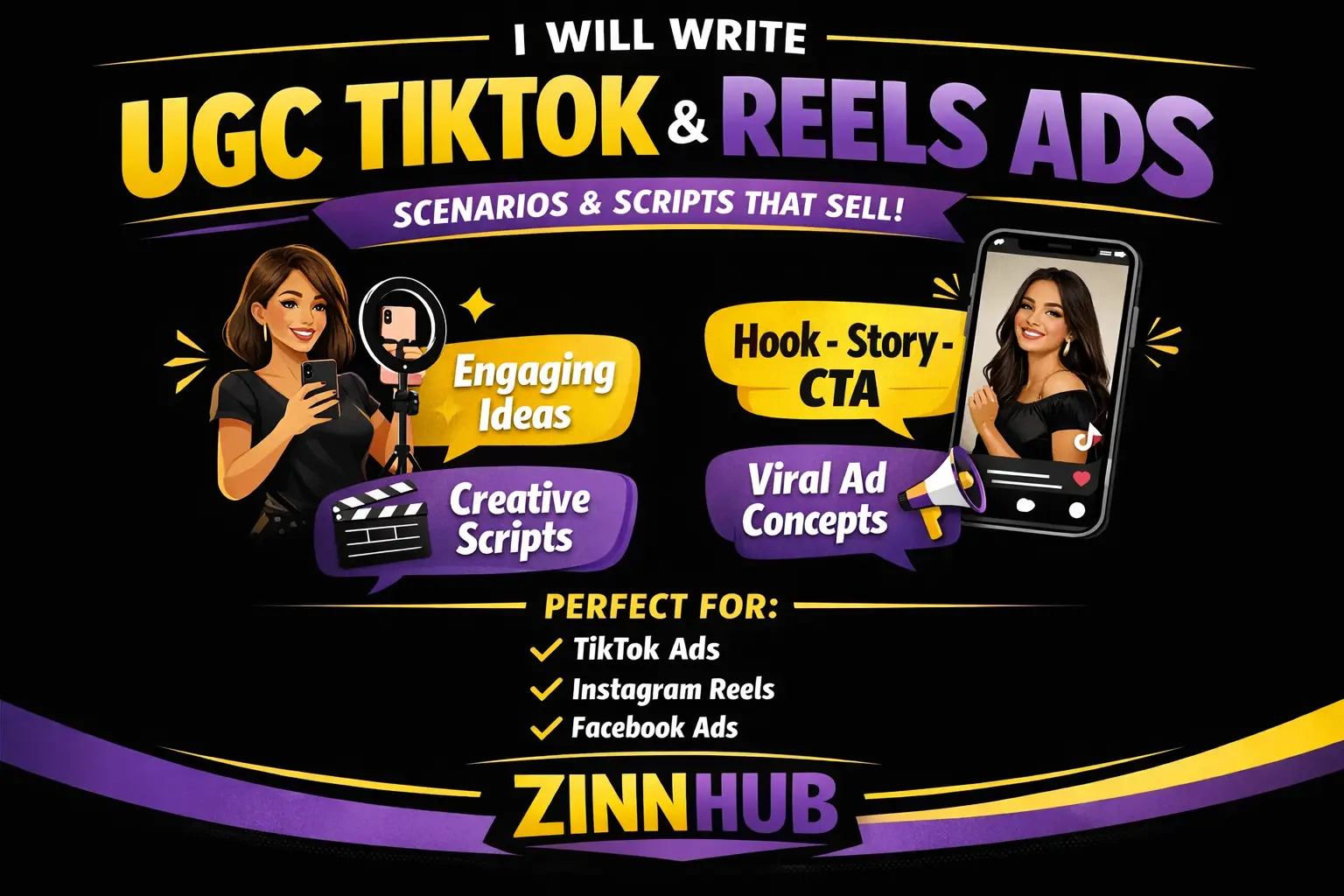 Write Scenario, Script, For Ugc Tiktok Reels Ads Videos 1 Write Scenario