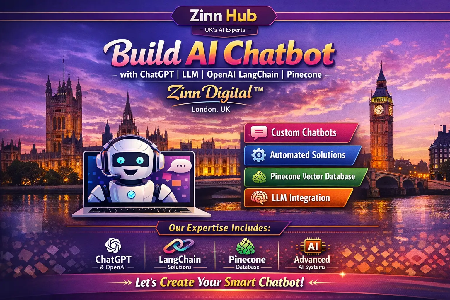 Build Ai Chatbot With Chatgpt Llm Openai Langchain Pinecone - Zinn Digital ™ 1 Build Ai Chatbot With Chatgpt Llm Openai Langchain Pinecone - Zinn Digital ™