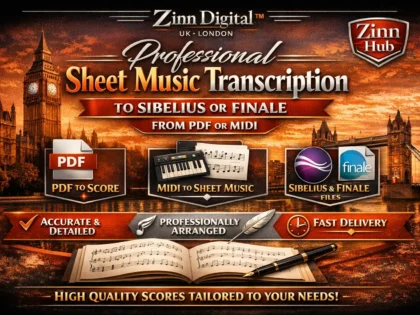 Professional sheet music transcription to Sibelius or Finale from PDF/MIDI