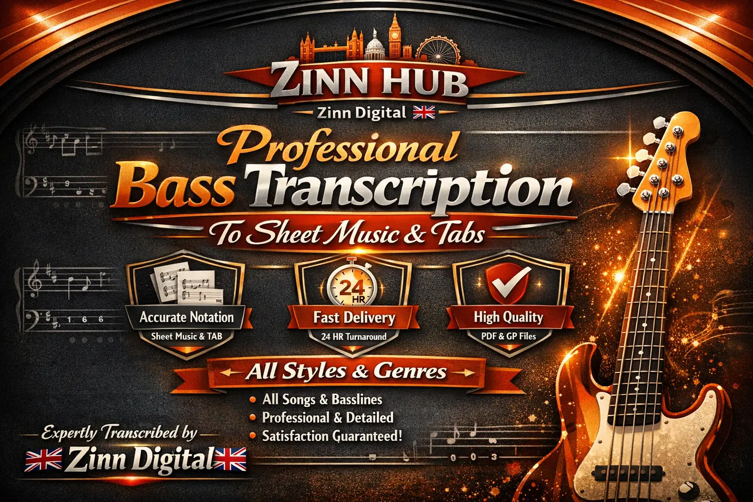 Professional Bass Transcription To Sheet Music And Tabs By Zinn Digital ™ 1 Professional Bass Transcription To Sheet Music And Tabs By Zinn Digital ™