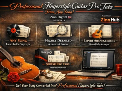 Create professional fingerstyle guitar pro tabs from any song - expert arrangements