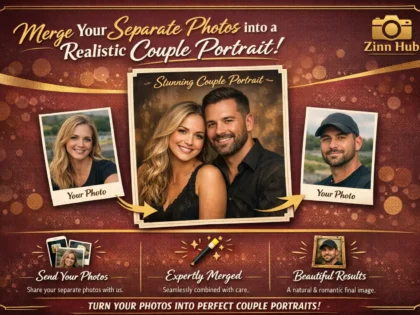 merge separate photos into a realistic couple portrait
