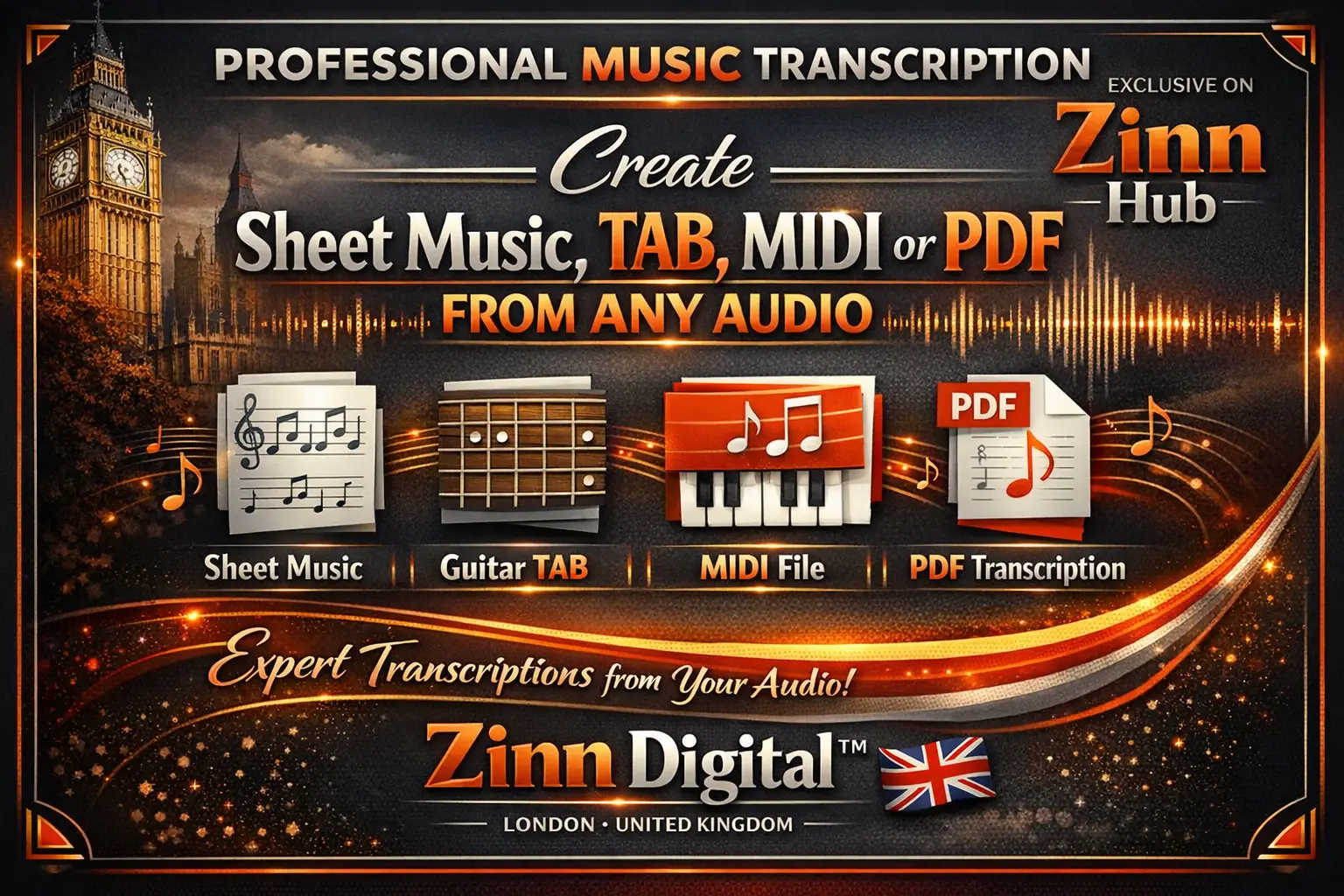 Create Sheet Music, Tab, Midi Or Pdf From Any Audio - Zinn Digital ™ 1 Create Sheet Music