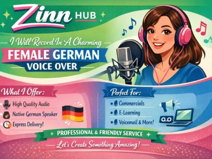 record in a charming female german voice over