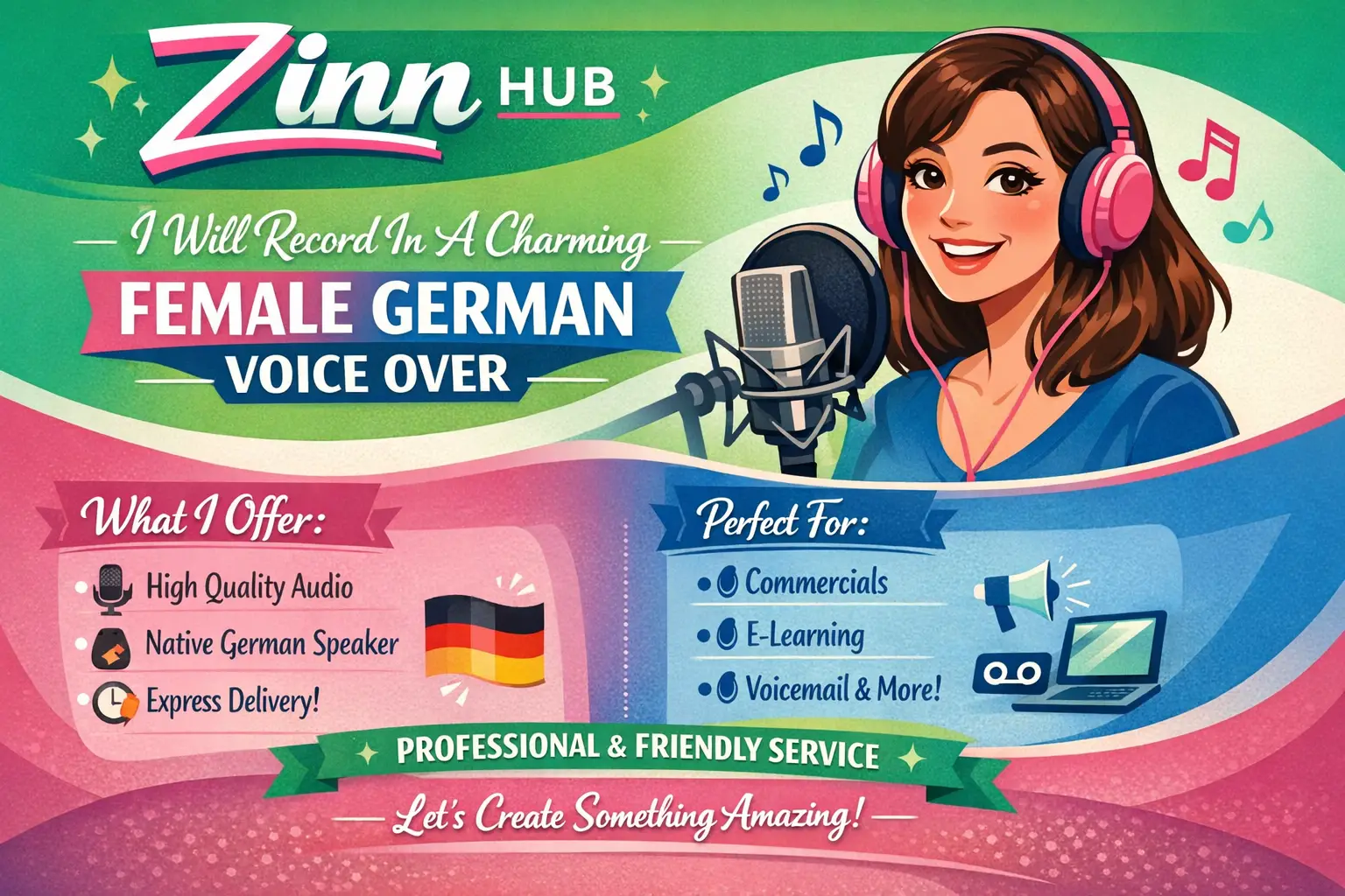 Record In A Charming Female German Voice Over 1 Record In A Charming Female German Voice Over