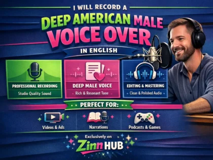 record a deep american male voice over in english
