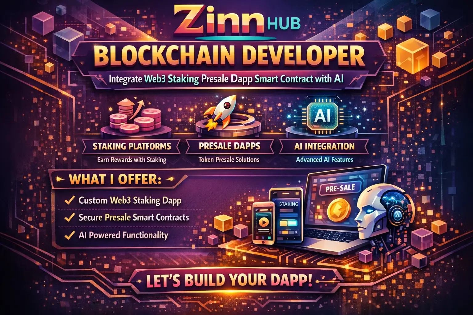 Blockchain Developer, Integrate Web3 Staking Presale Dapp Smart Contract With Ai 1 Blockchain Developer