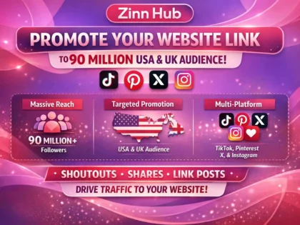 promote share shoutout website link to 90m USA UK tiktok pinterest x ig audience