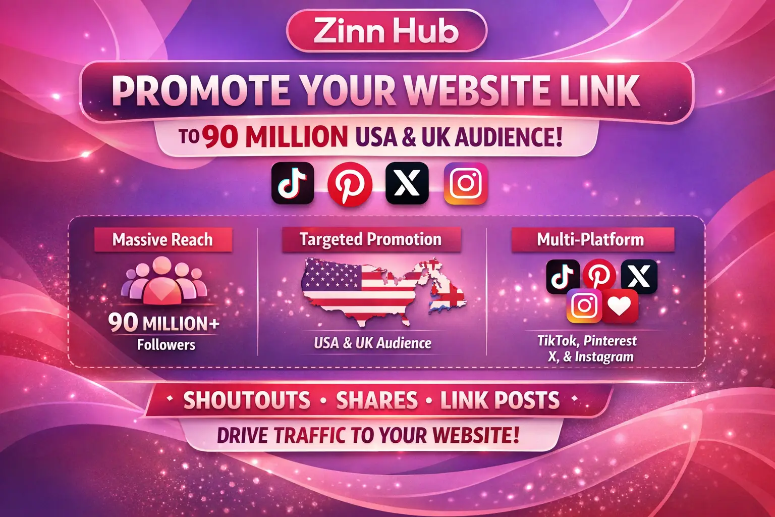 Promote Share Shoutout Website Link To 90M Usa Uk Tiktok Pinterest X Ig Audience 1 Promote Share Shoutout Website Link To 90M Usa Uk Tiktok Pinterest X Ig Audience