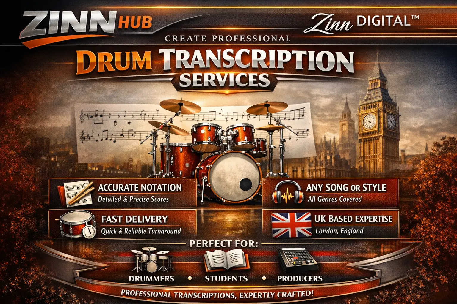 Create Professional Drum Transcription Services - Zinn Digital ™ 1 Create Professional Drum Transcription Services - Zinn Digital ™
