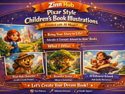 create pixar style childrens book illustration using ai