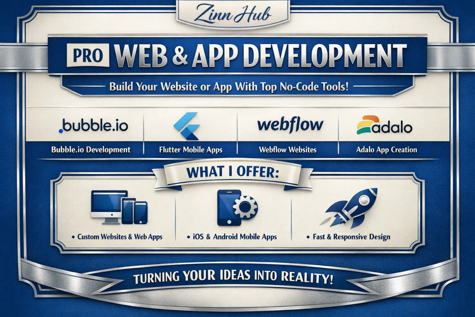 Develop Website, Or App With Bubble Io, Flutter Mobile App, Webflow, Adalo 1 Develop Website