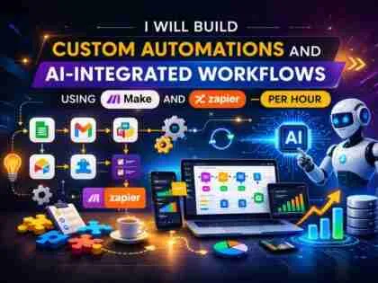 I will build custom automations and AI-integrated workflows using Make and Zapier — per hour