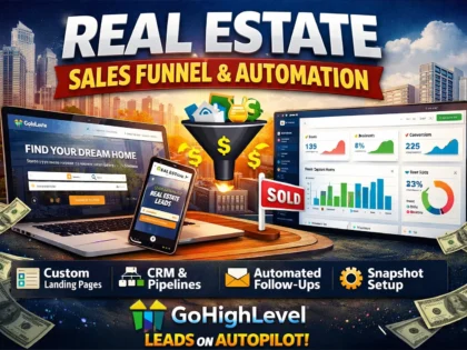 I will build gohighlevel landing page sales funnel ghl snapshot automation dashboard customize for real estate agency