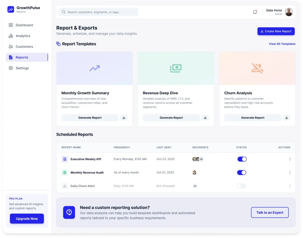 GrowthPulse – SaaS Analytics Dashboard