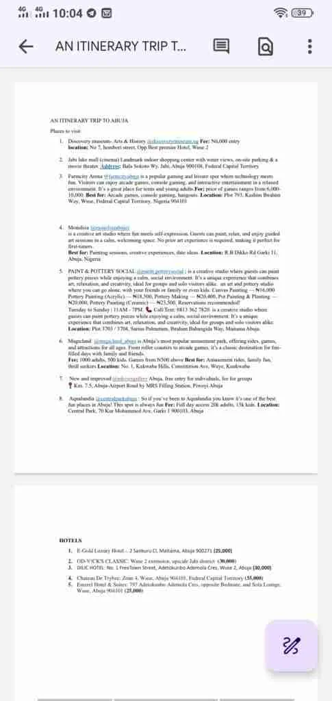 itinerary travel plans for OLDIES CARE