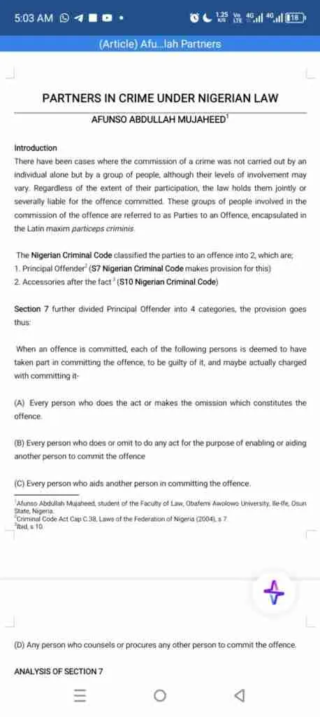 Legal Article — Partners in Crime Under Nigerian Law