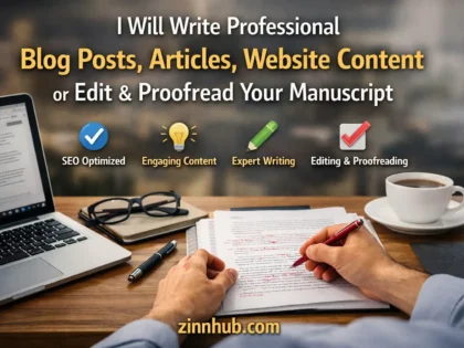 I Will Write Professional Blog Posts, Articles, Website Content or Edit & Proofread Your Manuscript