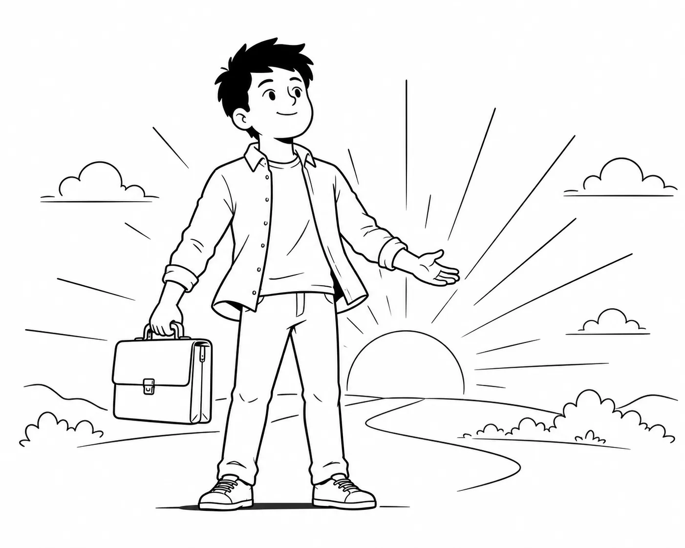Zinn Hub Freelancer Standing Confidently With Briefcase At Sunrise