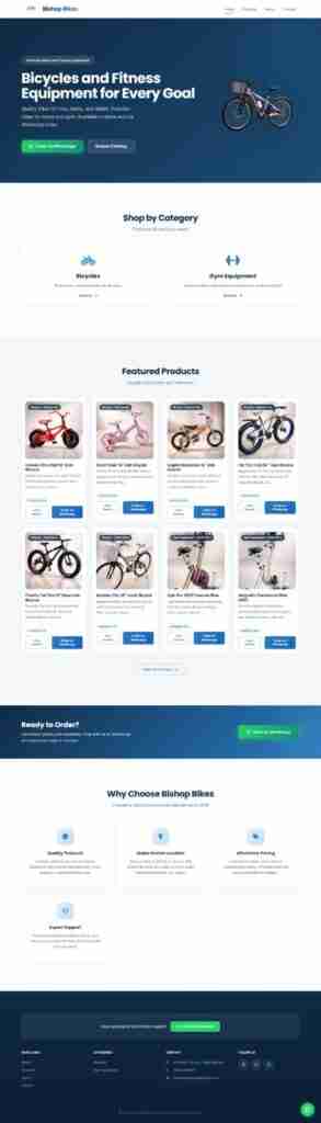 Product showcase website for a bike store