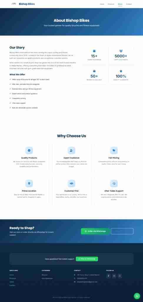 Product showcase website for a bike store