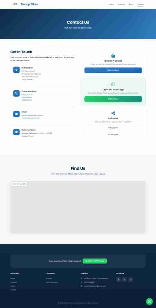 Product showcase website for a bike store