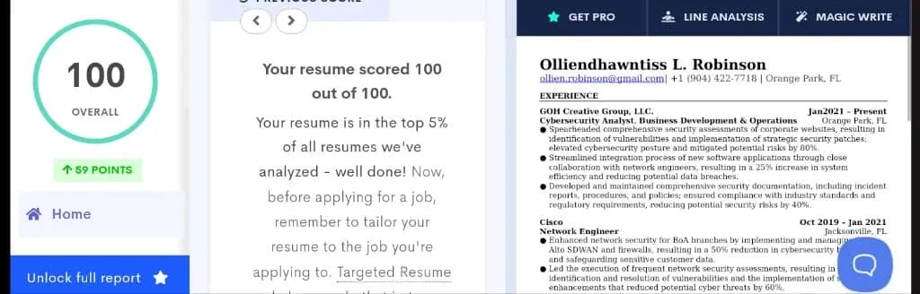 Resume update score