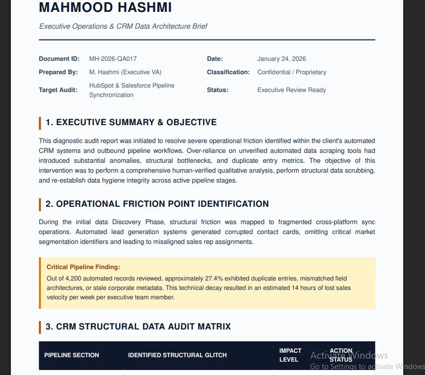 Executive CRM Data Audit & Workflow Optimization