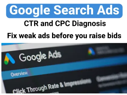 Farei uma auditoria do CTR e CPC dos seus an&uacute;ncios da Pesquisa Google e entregarei um relat&oacute;rio de corre&ccedil;&atilde;o priorizado
