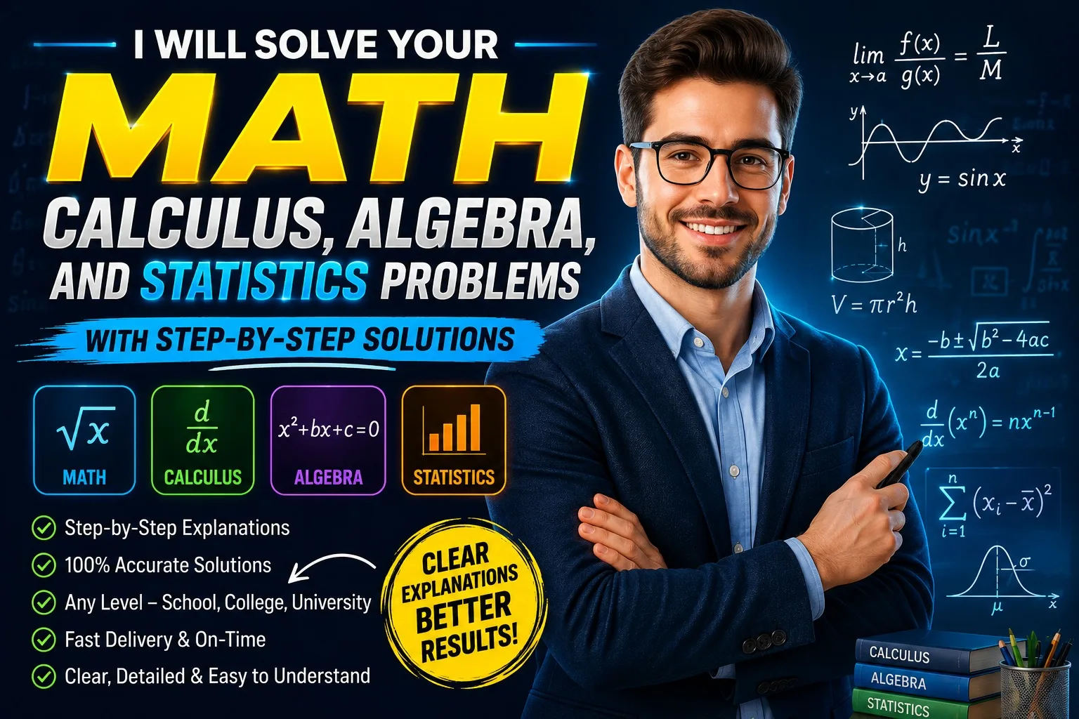 Unë do të zgjidh problemet tuaja të Matematikës, Llogaritjes, Algjebrës dhe Statistikave me zgjidhje hap pas hapi 1 Unë do të zgjidh problemet tuaja të Matematikës, Llogaritjes, Algjebrës dhe Statistikave me zgjidhje hap pas hapi