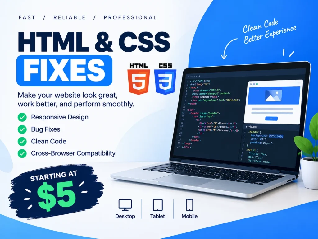 Veb-saytingiz ajoyib ko'rinishi uchun HTML va CSS xatolarini tuzataman