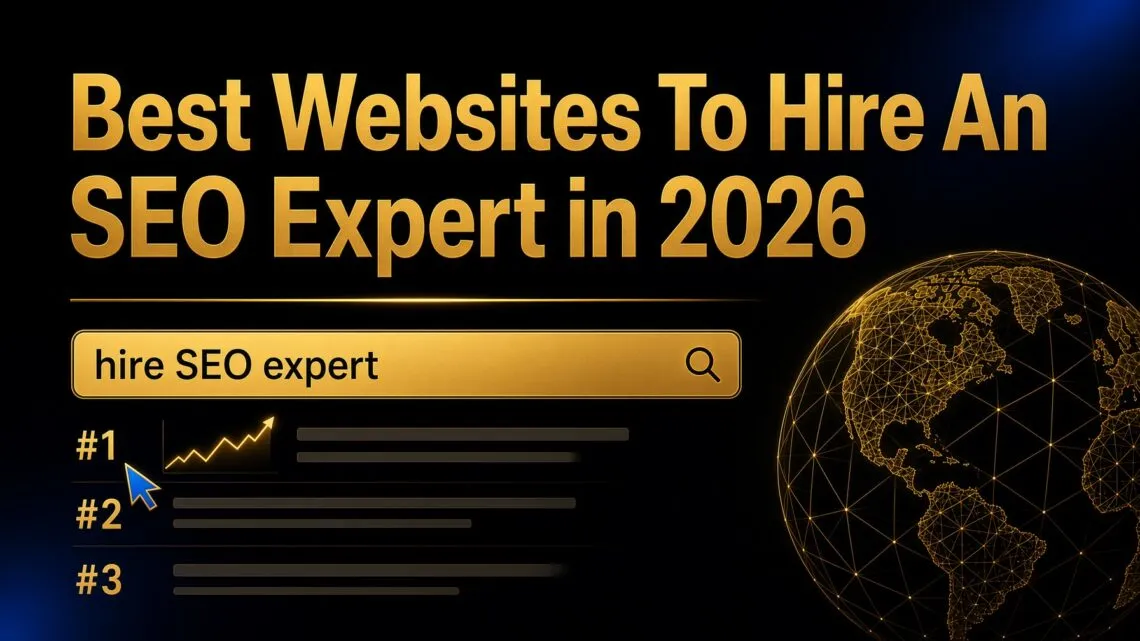 Best Websites To Hire An Seo Expert In 2026 8 Best Websites To Hire An Seo Expert In 2026 — Gold And Black Graphic With A Search Bar For Hire Seo Expert And Ranked Results.