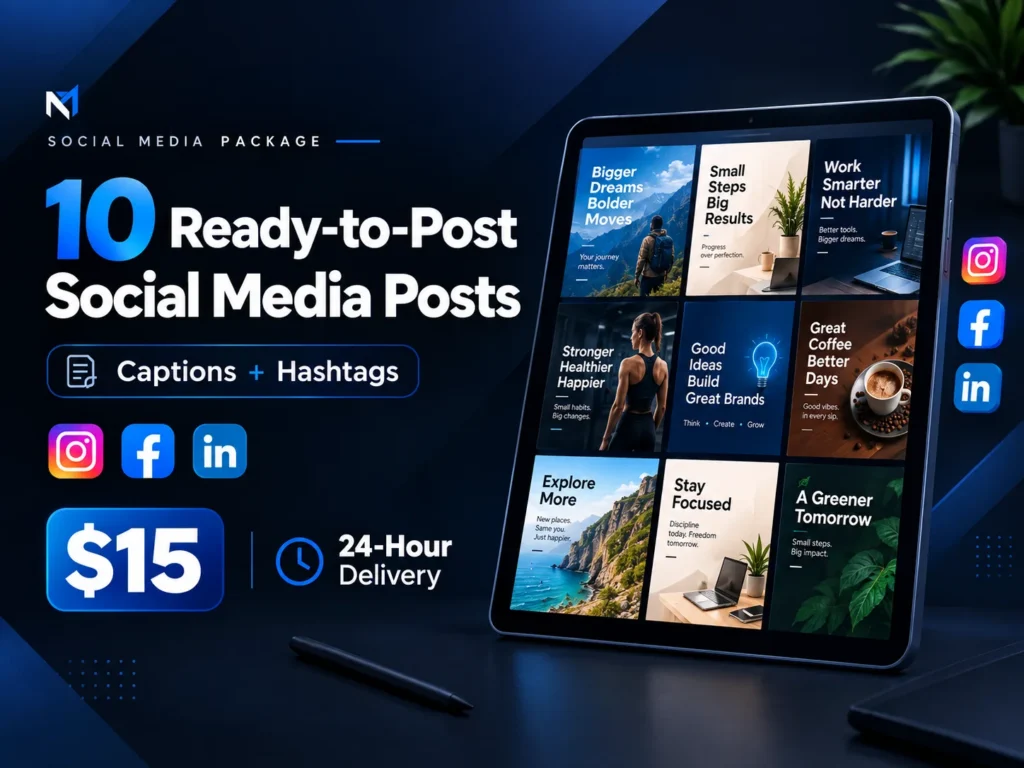 Vytvoř&iacute;m bal&iacute;čky pro soci&aacute;ln&iacute; m&eacute;dia, kter&eacute; budou obsahovat 10 př&iacute;spěvků s popiskem a hashtagy