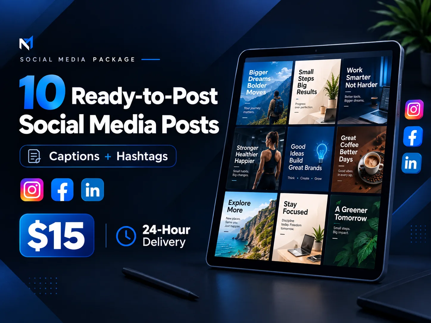 Mən 10 başlıq və heşteqlərlə postlar olan sosial media paketləri hazırlayacağam 1 Mən 10 başlıq və heşteqlərlə postlar olan sosial media paketləri hazırlayacağam — Zinn Hub-da mövcuddur